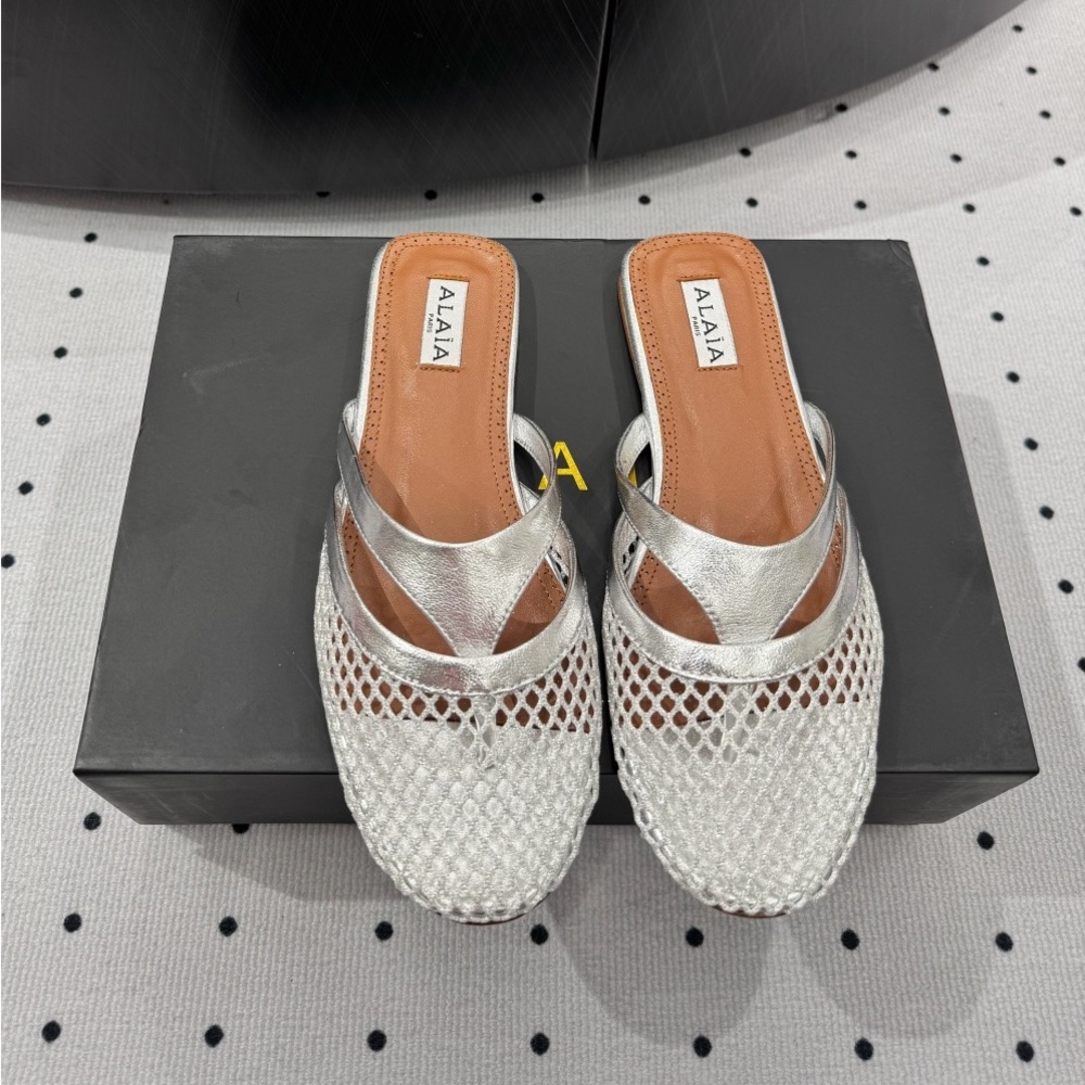Alaia Sleek Silver Mesh Mules